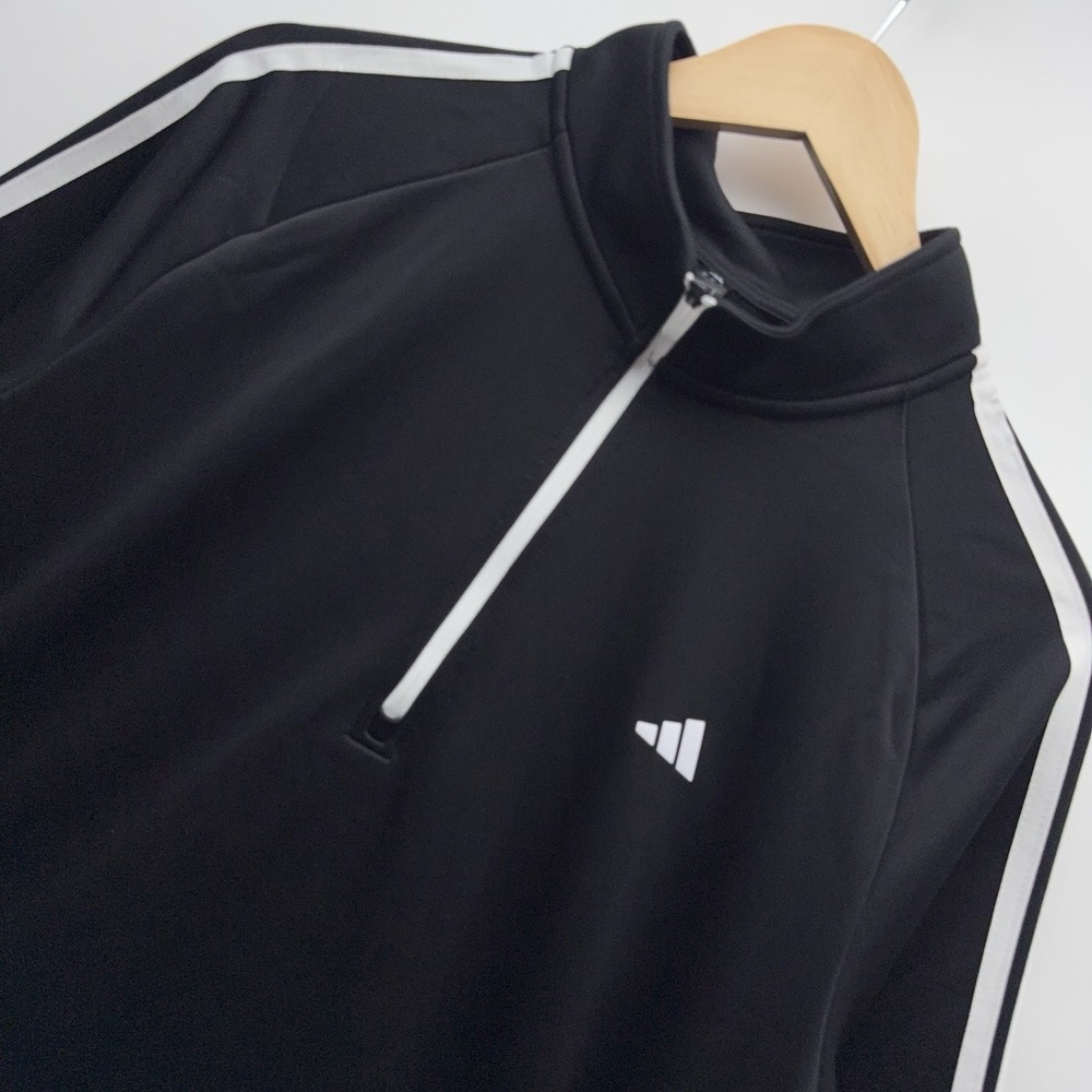Adidas Mens Golf French Terry 1/4 Zip Pullover Shirt Black White UPF 50 L $60